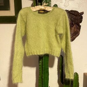 Vintage 1990’s Free People Green Fuzzy Mohair Cropped Sweater Size S
